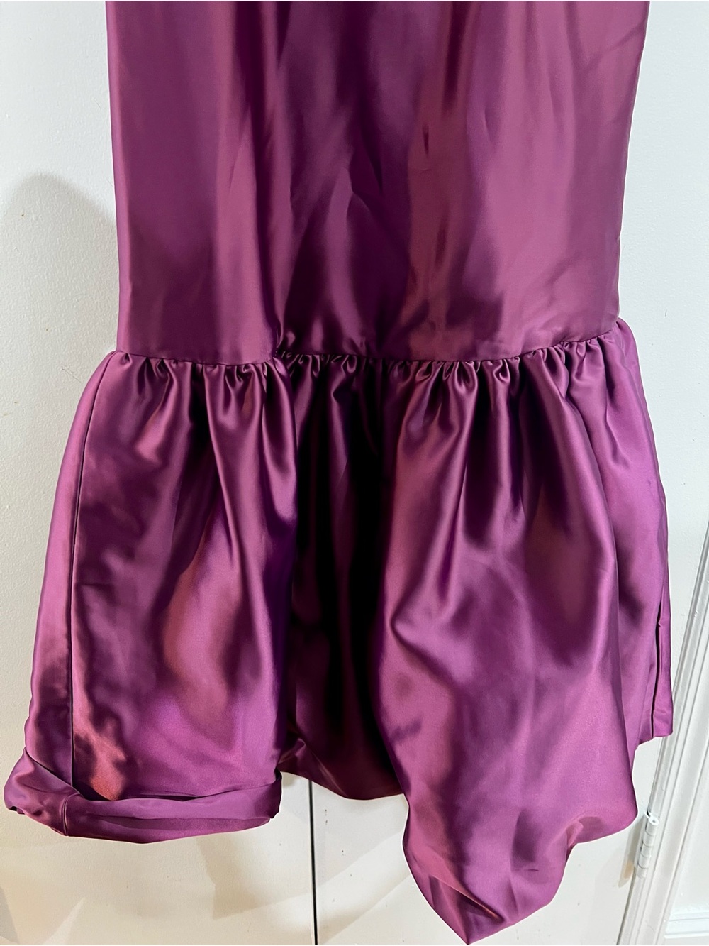 Caroline Constas Ruffle Hem Formal Gown - Amethyst/Purple Satin Midi - Picture 9 of 14